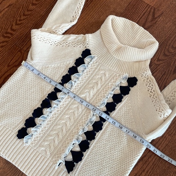 J CREW cable knit embellished ruffled front sweater cowl neck WOOL cream size XS - Picture 13 of 17